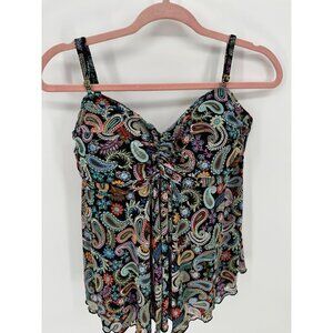 A Shore Fit Womens Paisley Print Tummy Separates Padded Swim Top